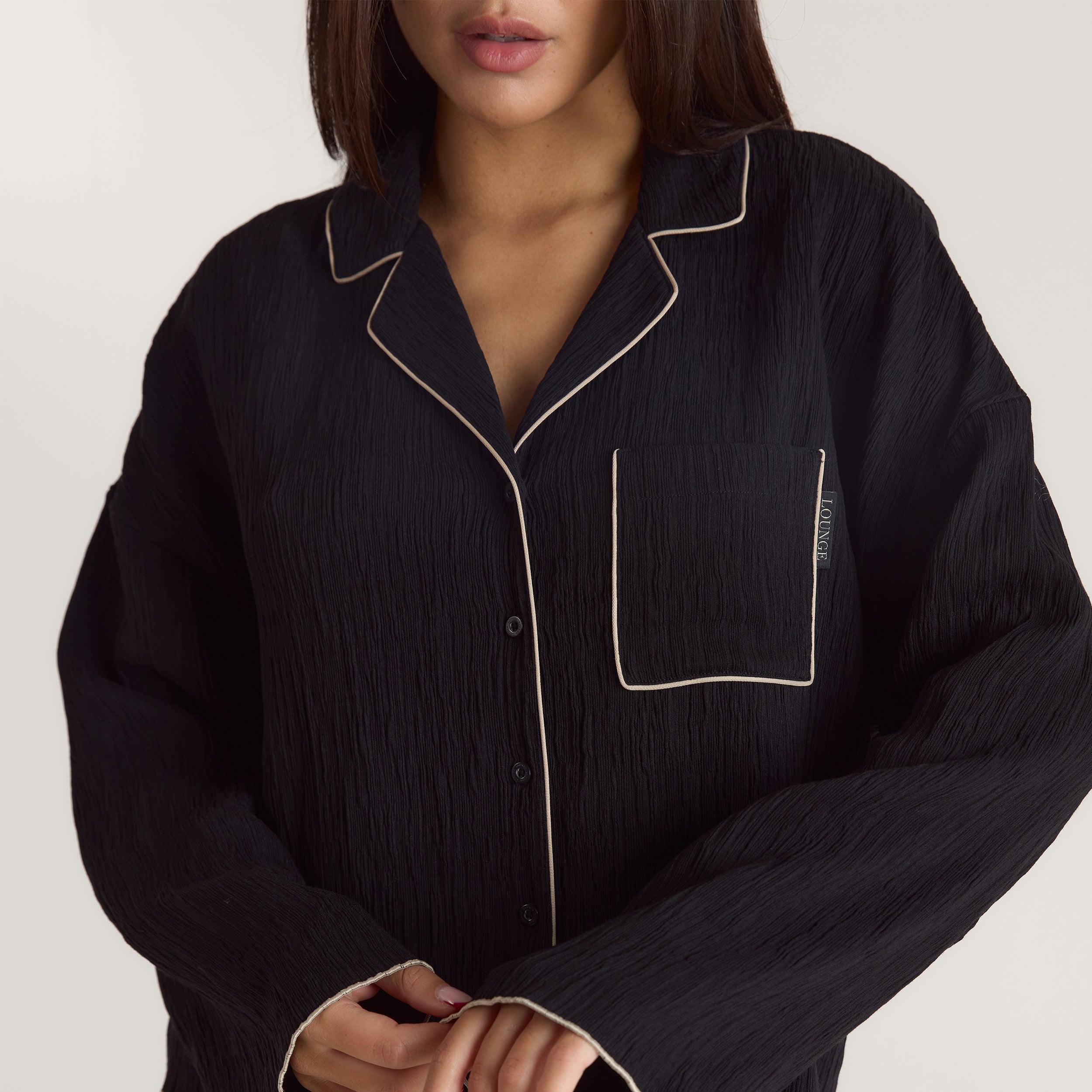 Crinkle Pyjamahemd - Schwarz