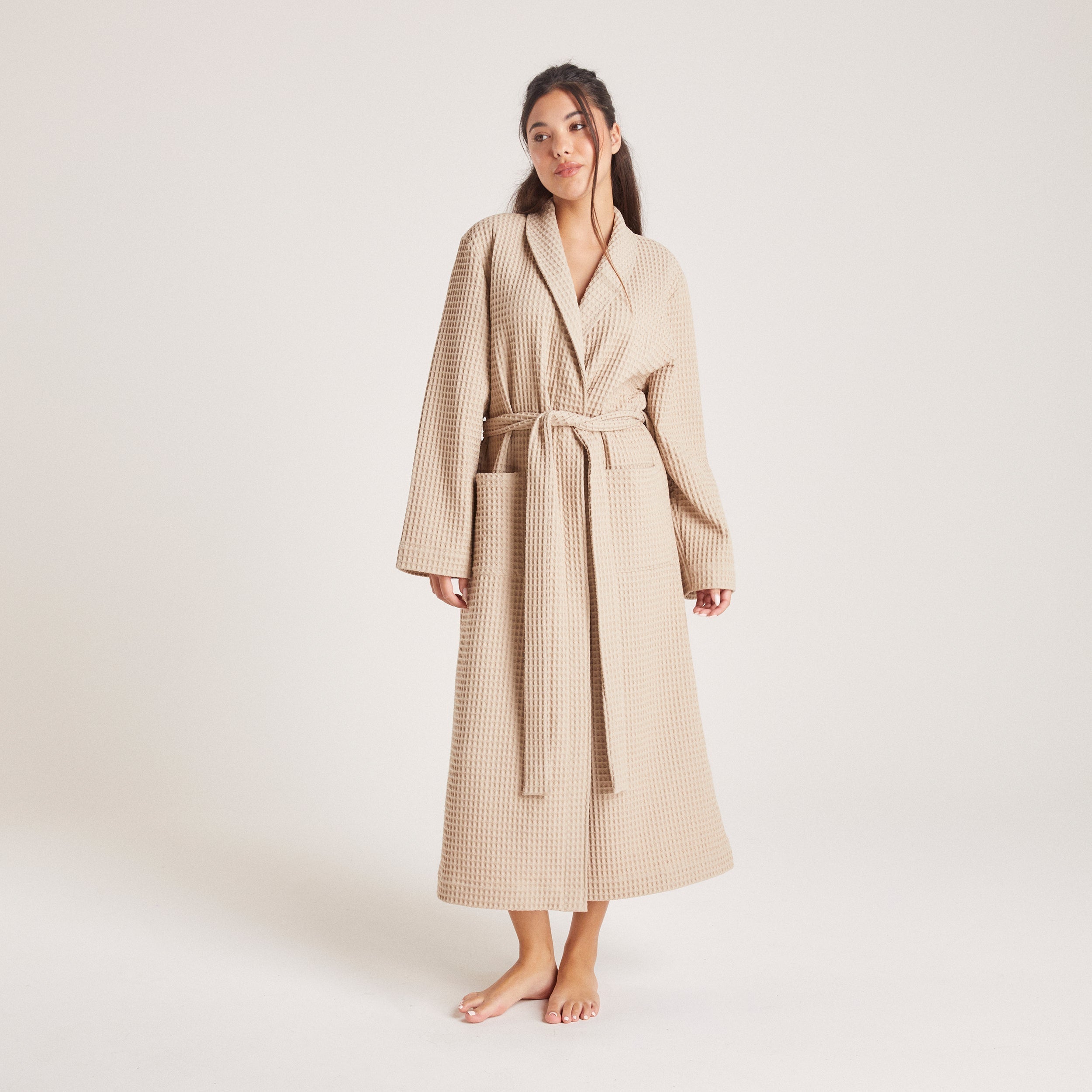 Waffle Morgenmantel - Hellbraun